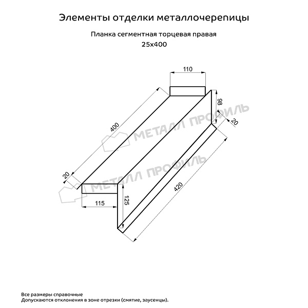 Планка сегментная торцевая правая 400 мм (PureMPtech Мат-20-7024-0.5)