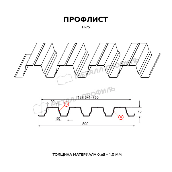 Профилированный лист Н-75x750-A (ПЭ-01-9010-0,7)