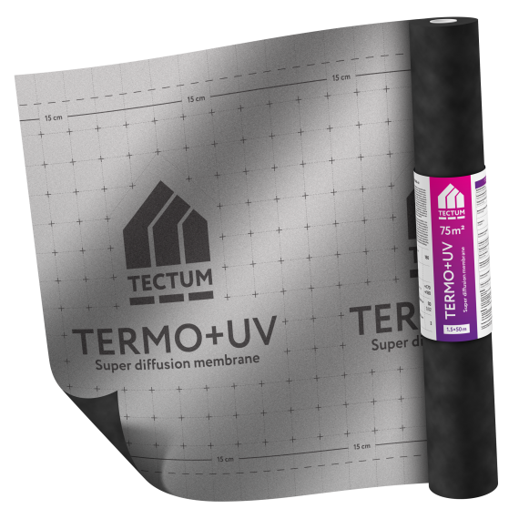 Мембрана теплоотражающая супердиффузионная TECTUM TERMO+UV | 180 г/м² | 3 слоя | 75 м²
