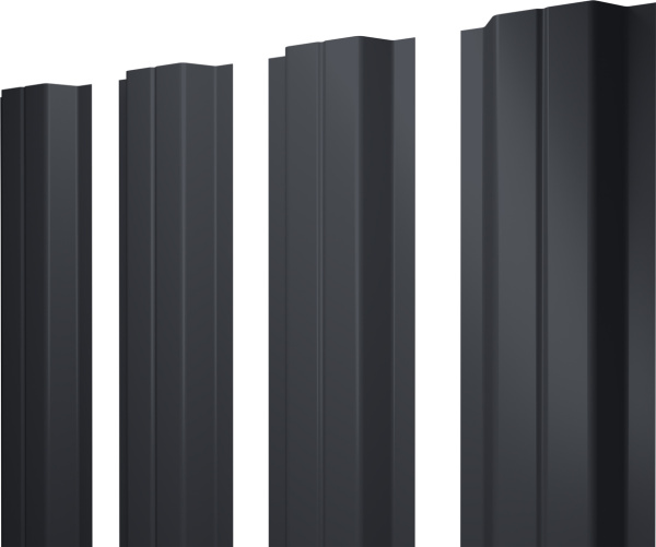 Штакетник П-образный A с прямым резом Grand Line 0,5 Атлас RAL 7024 мокрый асфальт