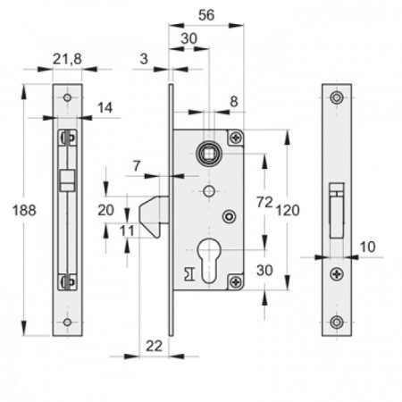 Замок врезной для откатных ворот с ответной планкой.