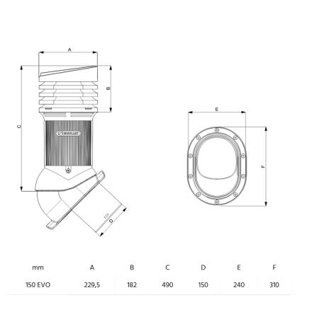 Вентиляционный выход Wirplast Wirovent Evo Perfekta E30 150 RAL 8004